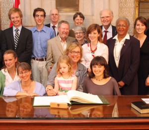 Elizabeth May with friend and family